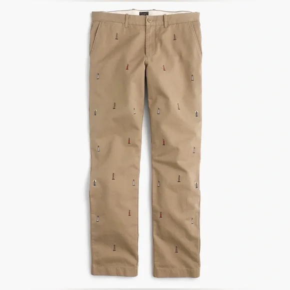 J. Crew 770 Khaki Chinos with Embroidered Lighthouses Size:33/30